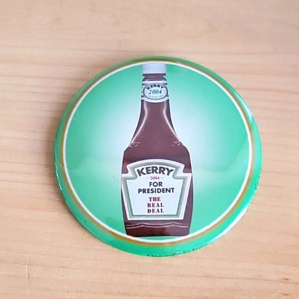 Kerry For President Ketchup Bottle Pinback 2004